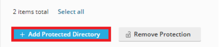 After the domain is selected, click: ‘Websites & Domains’ → ‘Password-protected Directories → ‘Add Protected Directory.’.