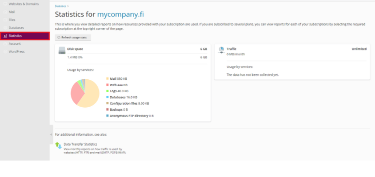Click the Statistics tab on the left side of the page to see the statistics of your website. Click the Statistics tab on the left side of the page to see the statistics of your website.